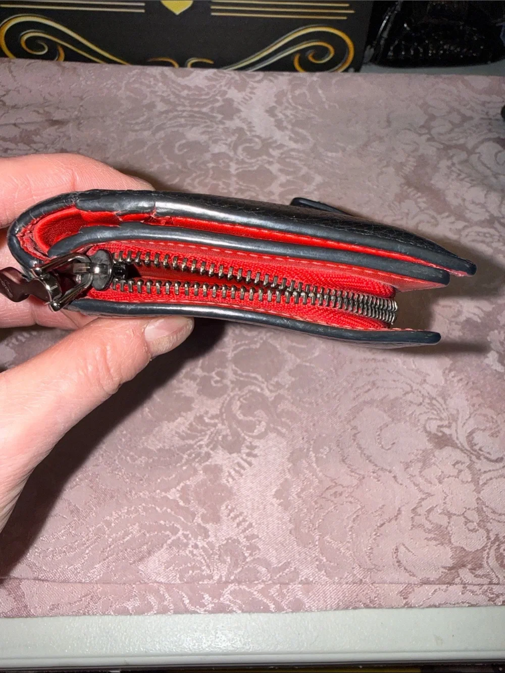 Christian Louboutin Black Leather Long Wallet with Red Logo Accent